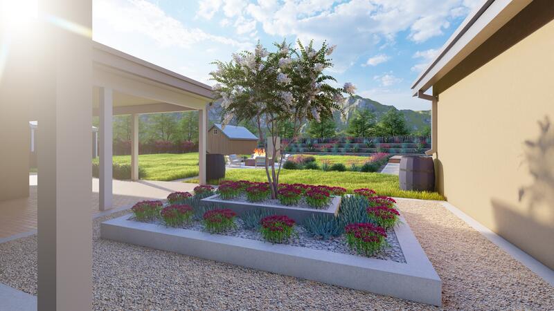 3d rendering of a backyard design