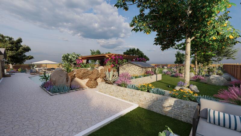 3d rendering of a backyard design